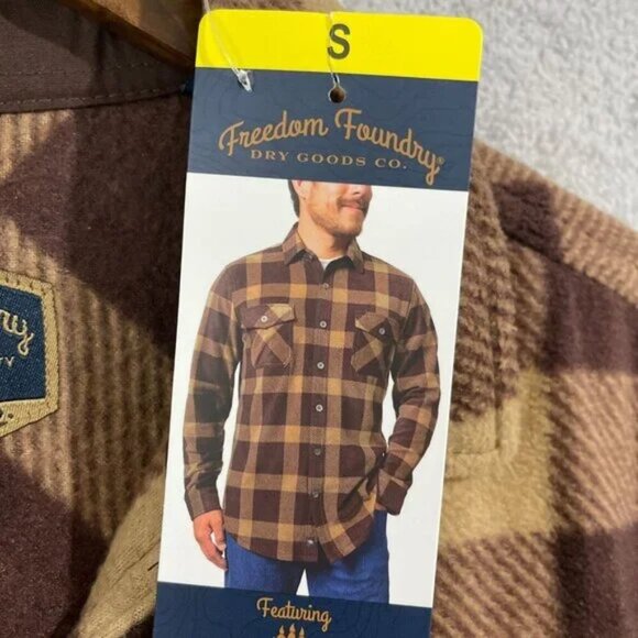 NWT Freedom Foundry Mens S Brown Plaid Fleece Shacket - Picture 5 of 6